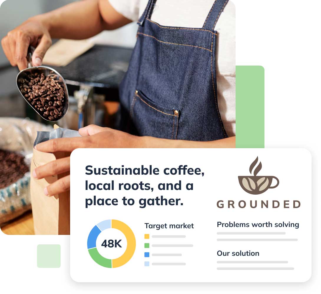 Coffee Beans being poured with LivePlan graphics