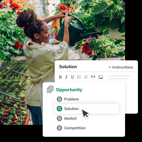 Woman watering flowers with LivePlan editors