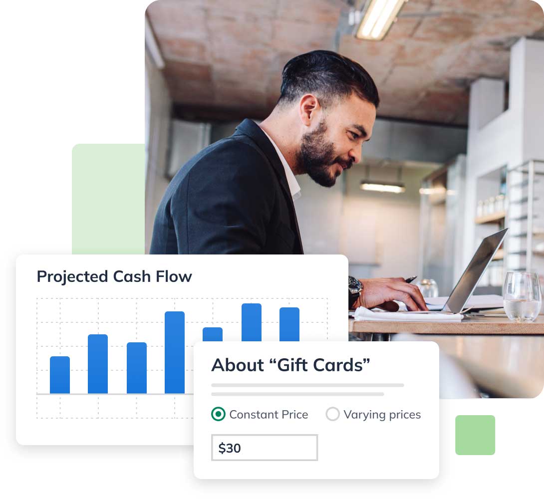 Man on computer with LivePlan graphics