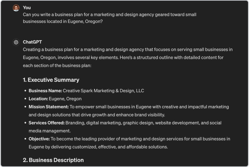 Chatgpt ai business plan generator example 1024x687