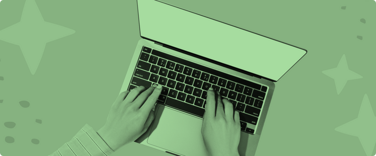 An illustration of fingers typing on a laptop, representing the use of digital spreadsheet applications like Excel.