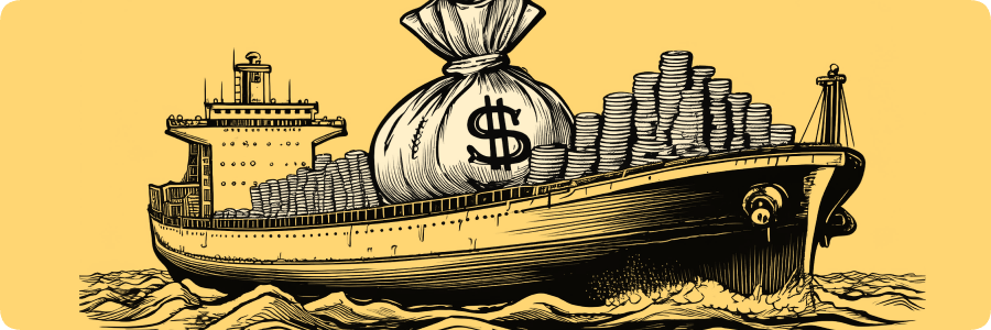 Image depicting a ship with money to prepare for the impact of tariffs.
