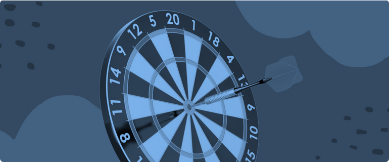 An illustration of a dart board with a dart through the bulls-eye, signifying a pitch deck that helps a business get funding.