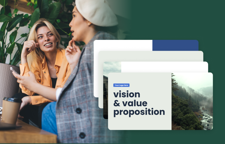 Two woman talking with coffee and example slide template