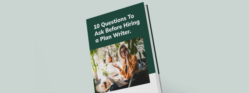 Cover of 10 questions to ask before hiring a plan writer ebook
